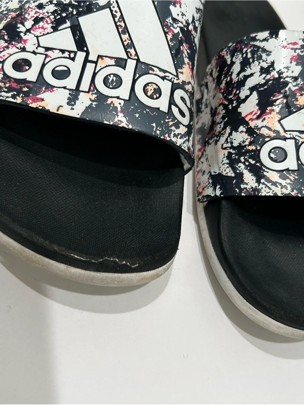 adidas Women’s Black Slides with Multicolor Splatter Strap